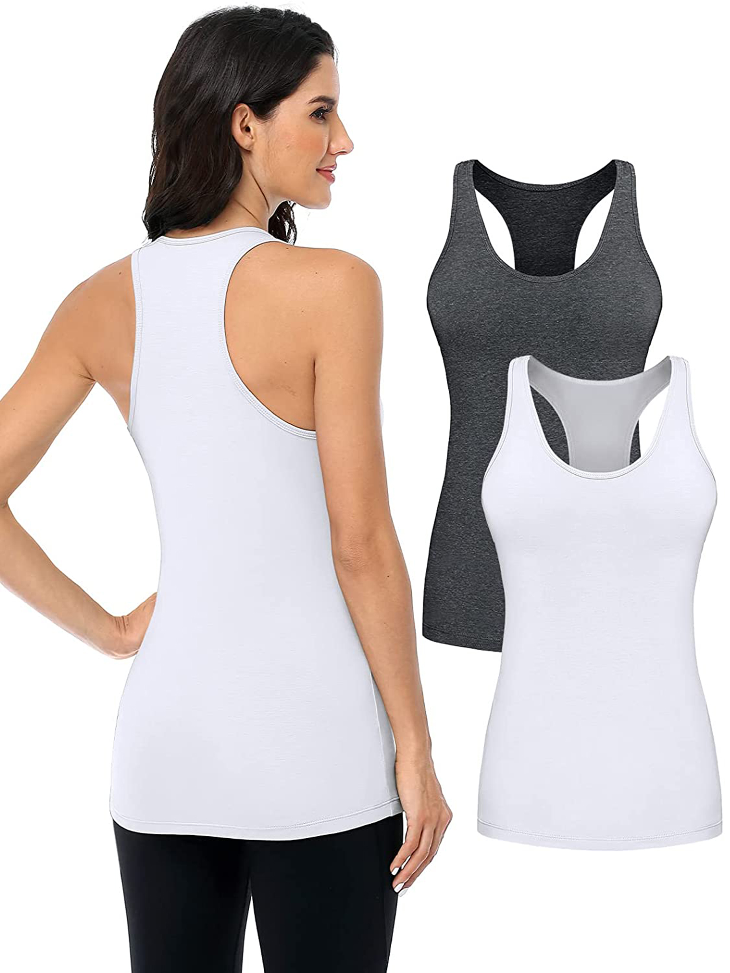 Women's Racerback Tank Tops Cotton Wide Strap Yoga Workout Undershirt Pack of 2