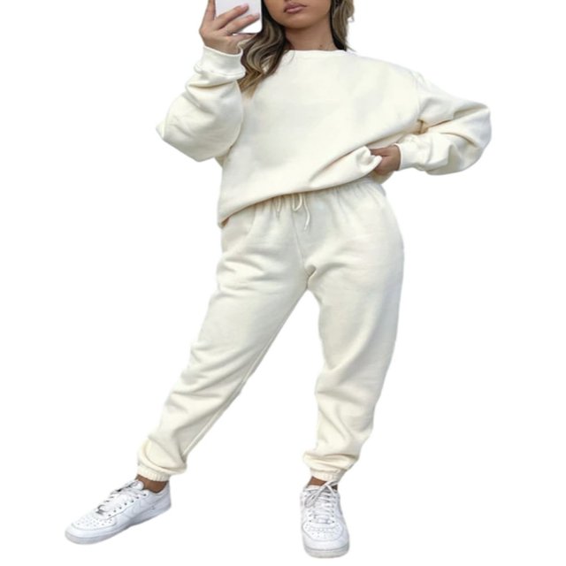 Femmes Sweat-Shirt Ensemble Manches Longues Col Rond Pantalons de Survêtement Ensemble Solide Activewear Set