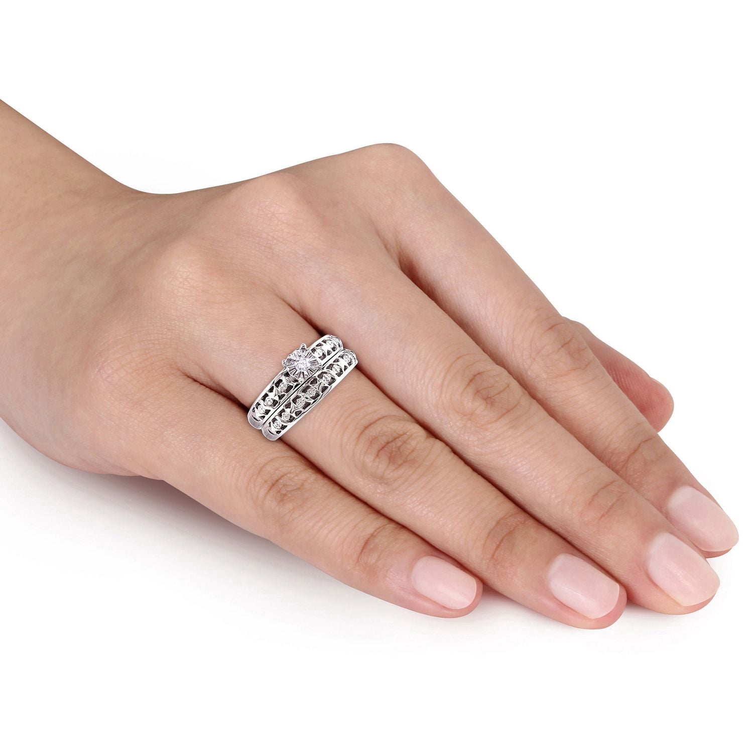 Ensemble nuptial Miabella avec accents de diamants en argent sterling
