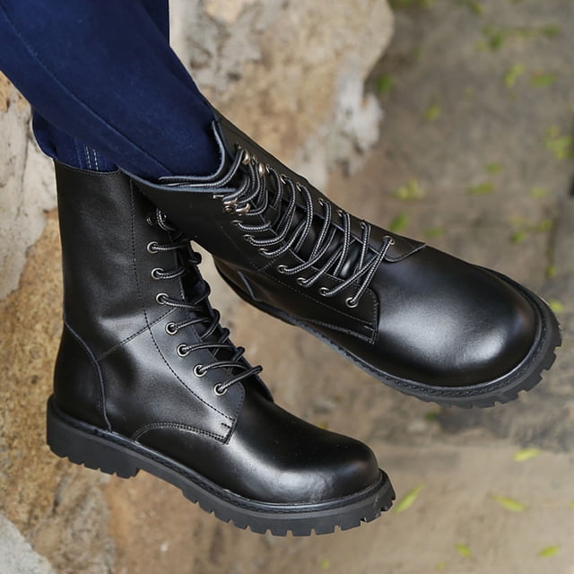 LSLJS Chaussures en Cuir pour Hommes, Chaussures en Cuir pour Hommes Mode Décontractée Style Britannique Couleur Unie Bout Rond Rétro à Lacets Résistance à l'Abrasion Antidérapantes Chaudes Chevalier Cowboy