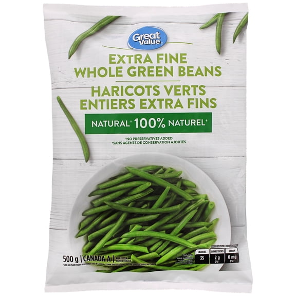 Haricots verts entiers extra fins Great Value 500&nbsp;g