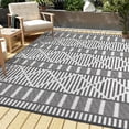 thumbnail image 1 of Outdoor Rug, Reversible Waterproof Patio Carpet – Durable Plastic Straw, Easy Care & Collapsible – Modern Geometric, 8x10ft Grey White – for Garden Camping Balcony Picnic Deck, USA Spec, 1 of 7