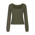 thumbnail image 1 of Timegard T-Shirts à Manches Longues pour Femmes Col Rond Hauts Décontractés Couleur Unie Confortables Basiques Blouses Tendance, 1 of 4