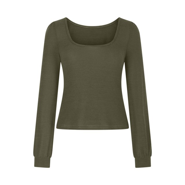 Timegard T-Shirts à Manches Longues pour Femmes Col Rond Hauts Décontractés Couleur Unie Confortables Basiques Blouses Tendance