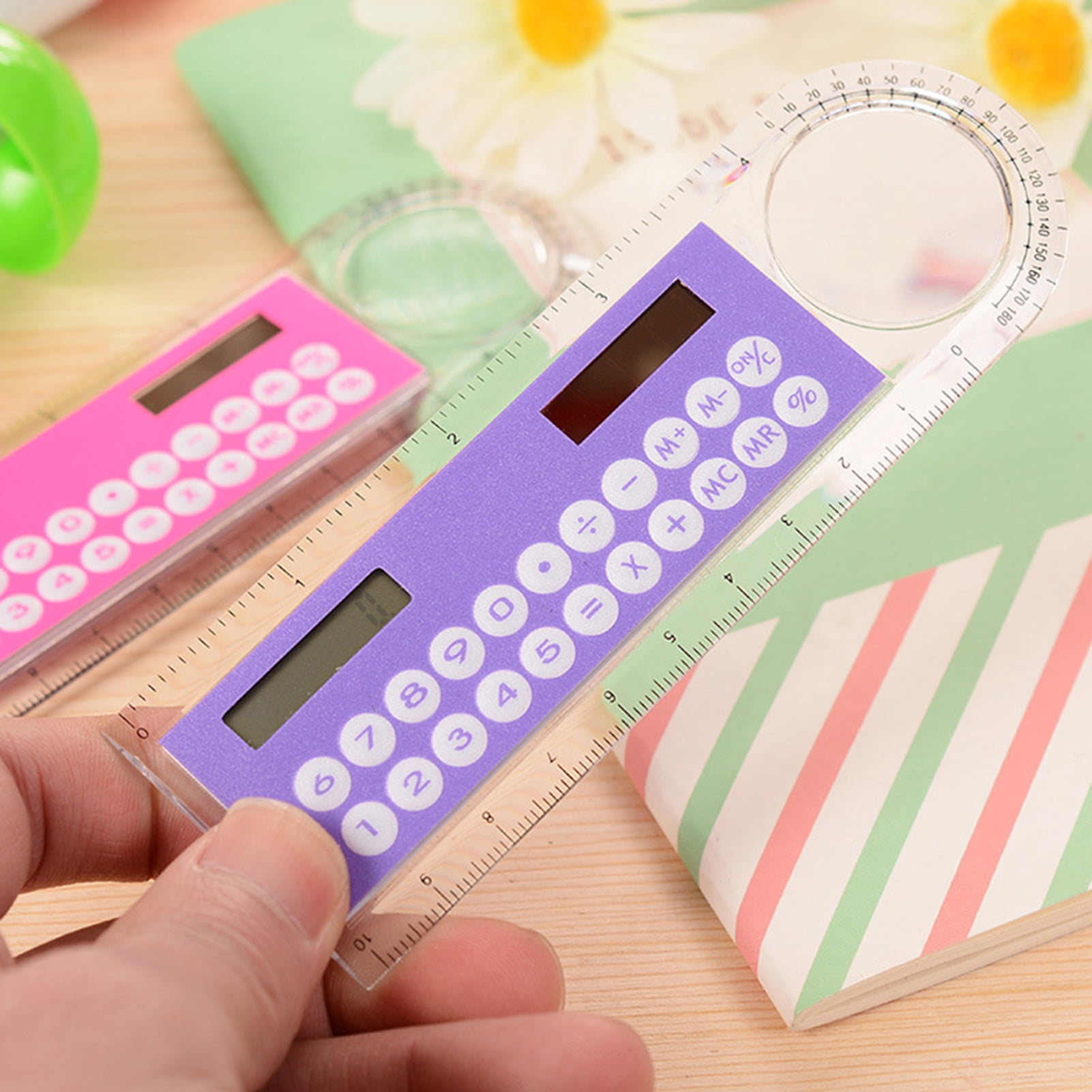 10cm Ruler Mini Calculator Ultra-thin Solar Multi-function Calculator Children's School Office Supplies, Random Colors