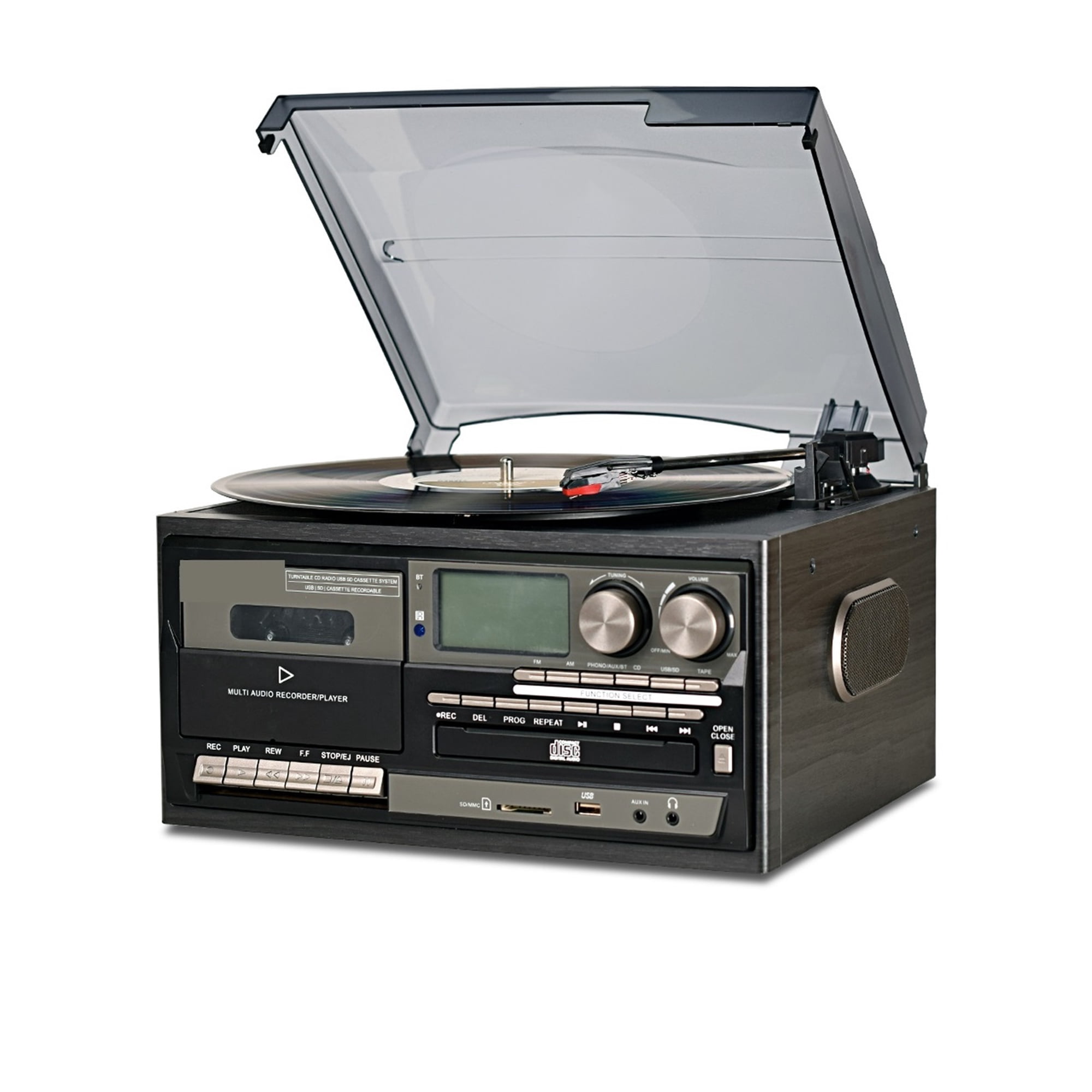 Vinyl Cassette Cd Player Speed Vinyl Record Player Vintage Turntable Bluetooth-compatible CD  Cassette Player Speaker AM/FM Radio USB Recorder ,Easy to Set Up 