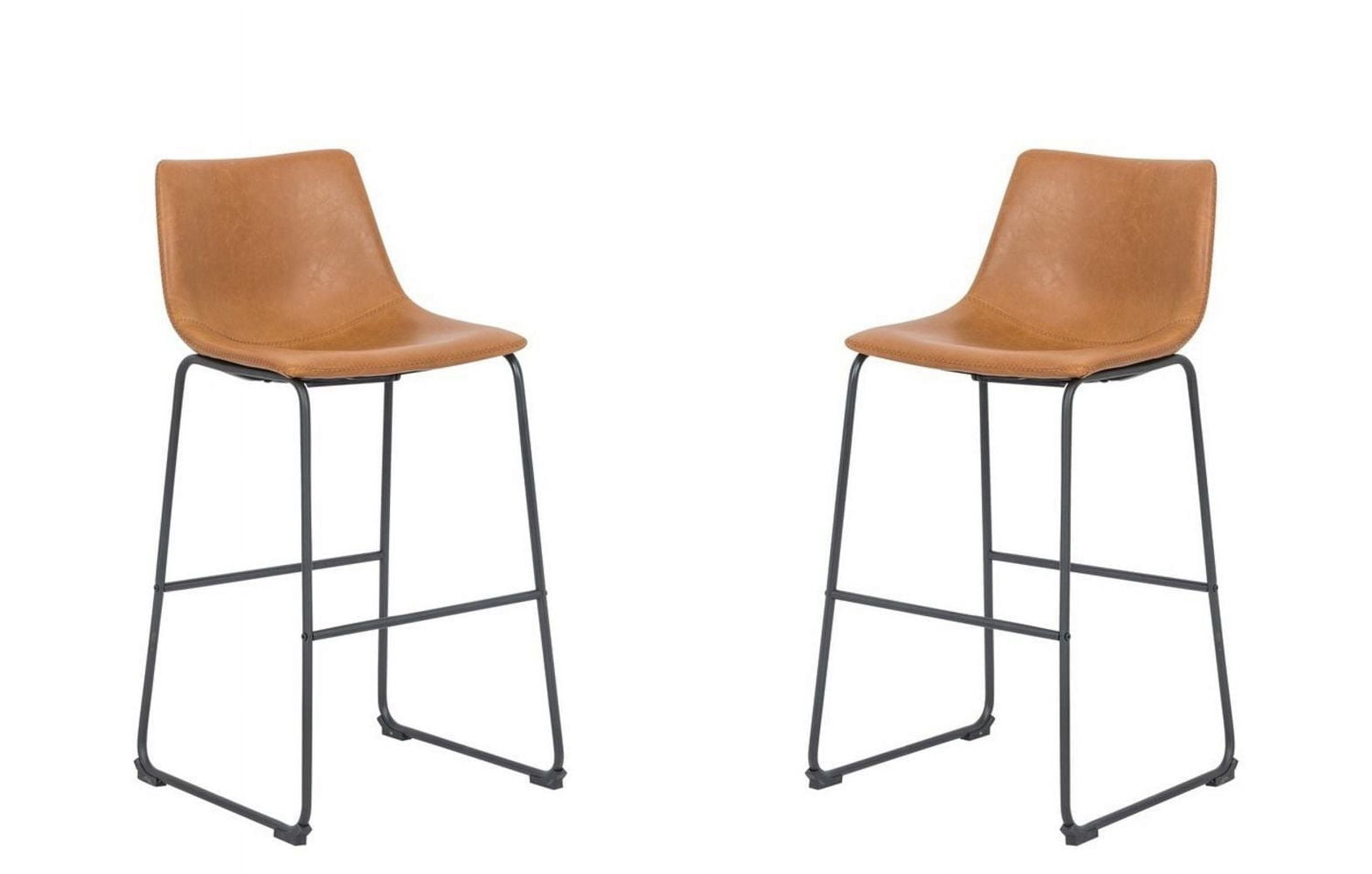 Heavenly Collection Ensemble de 2 tabourets hauteur bar 30 po, siège rembourré tan avec base en métal noir, style moderne pour cuisine et bar