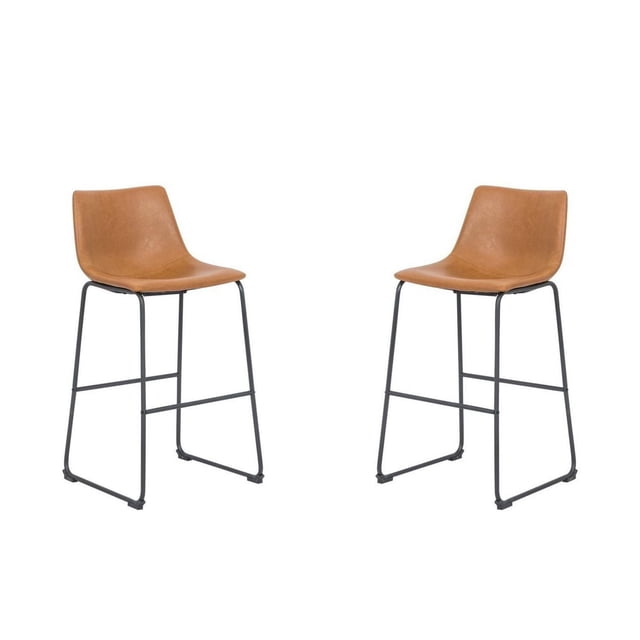 Heavenly Collection Ensemble de 2 tabourets hauteur bar 30 po, siège rembourré tan avec base en métal noir, style moderne pour cuisine et bar