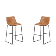 Heavenly Collection 30" Bar Height Stool Set of 2, Tan Upholstered Seat with Black Metal Base, Modern Kitchen & Bar Seating