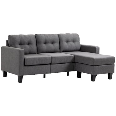 HOMCOM Canapé Sectionnel 3 Places, Sofa Sectionnel avec Ottoman, Gris Foncé
