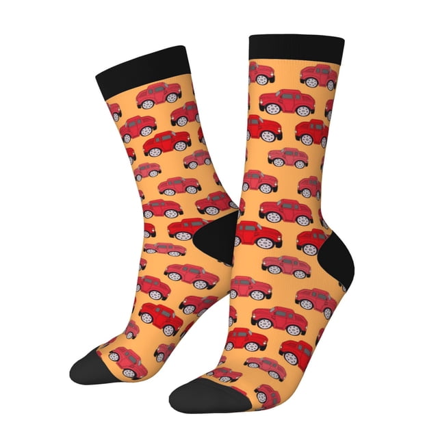 Lsque Chaussettes Montantes pour Hommes Imprimées Voitures Rouges, Chaussettes en Coton Douces, Durables, Respirantes et Évacuant l'Humidité avec Contrôle des Odeurs