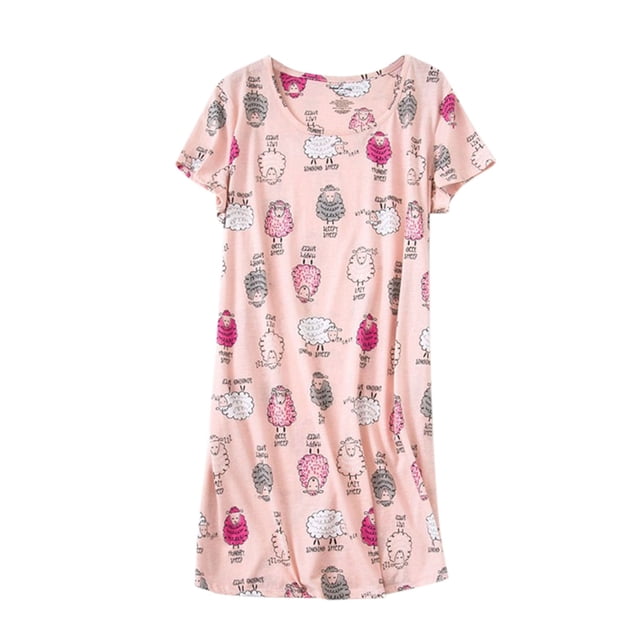 Kcodviy Chemise de Nuit en Coton pour Femme, Vêtement de Nuit, Robe de Nuit pour Femmes en Coton à Manches Courtes, Chemise Décontractée, Robe de Nuit pour Femmes, Robe de Sommeil Imprimée