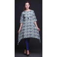 thumbnail image 2 of Bimba Kurti Asymétrique Bleu Carré Imprimé Shibori pour Femmes Robe d'Été Indienne Tunique Petit, 2 of 6