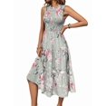 thumbnail image 1 of Robe d'Été Mi-Longue à Fleurs pour Femme, Manches à Volants, Robe Smockée, Fluide, Invitée de Mariage, Vert, Fleur, TG, 1 of 9