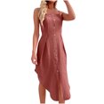 thumbnail image 2 of Gspmoly Robes Décontractées pour Femmes, Mode Robe d'Été Unie pour Femmes Camis Sans Manches à Col Rond Aguichant Longue Robe Robes de Soirée pour Femmes Offres Hebdomadaires, 2 of 4