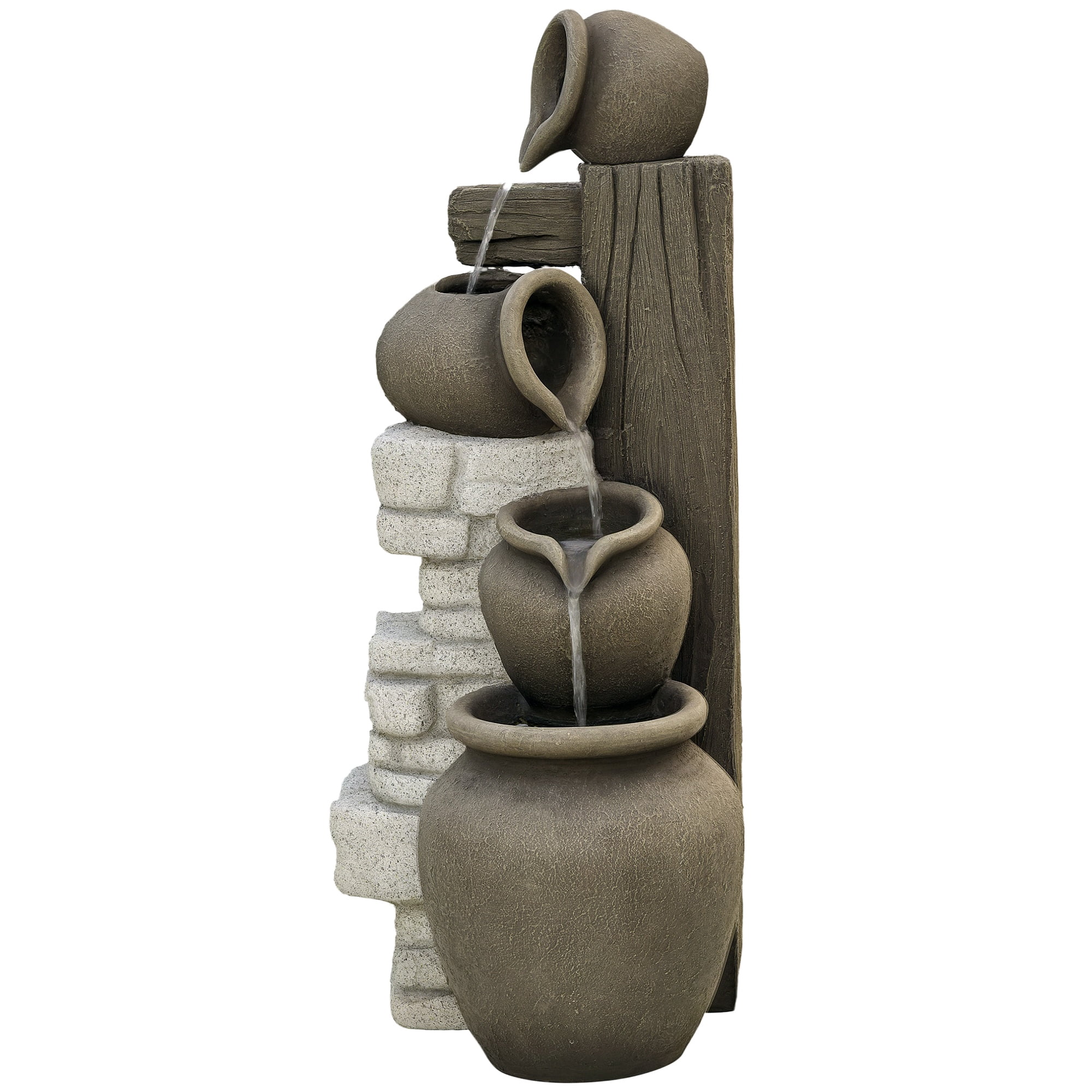 Outsunny Wine Jars Waterfall Fountain 4-Tier Outdoor Fountain Water Feature
