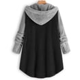 thumbnail image 4 of LSLJS Women's Winter Plush Solid Color Hooded Sweatshirts Button Long Sleeve Split Round Neck Comfortable Pajamas Coat, 4 of 4