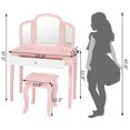 thumbnail image 2 of Gymax Coiffeuse Princesse Table de Maquillage avec Miroir Tri-Pliant et Chaise Rose, 2 of 10