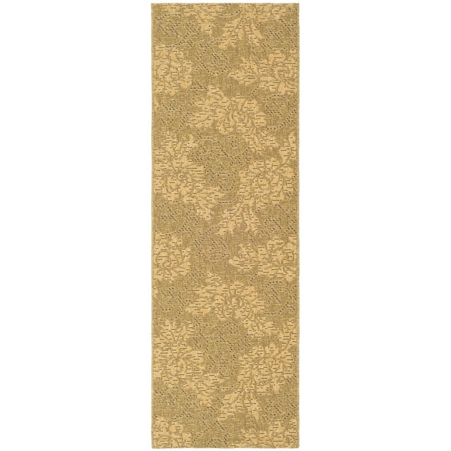 Safavieh Courtyard Adrian Floral Outdoor Area Rug in rectangular shape with beige and tan floral patterns woven in a durable polypropylene sisal weave, designed for outdoor use and easy cleaning with a garden hose, ideal for patios or entryways.
