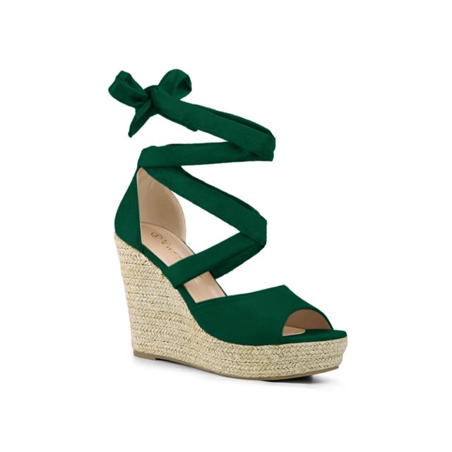 BLISSFUL STEP Chaussures pour Femmes Espadrilles à Lacets Sandales Compensées à Plateforme Vert 8,5