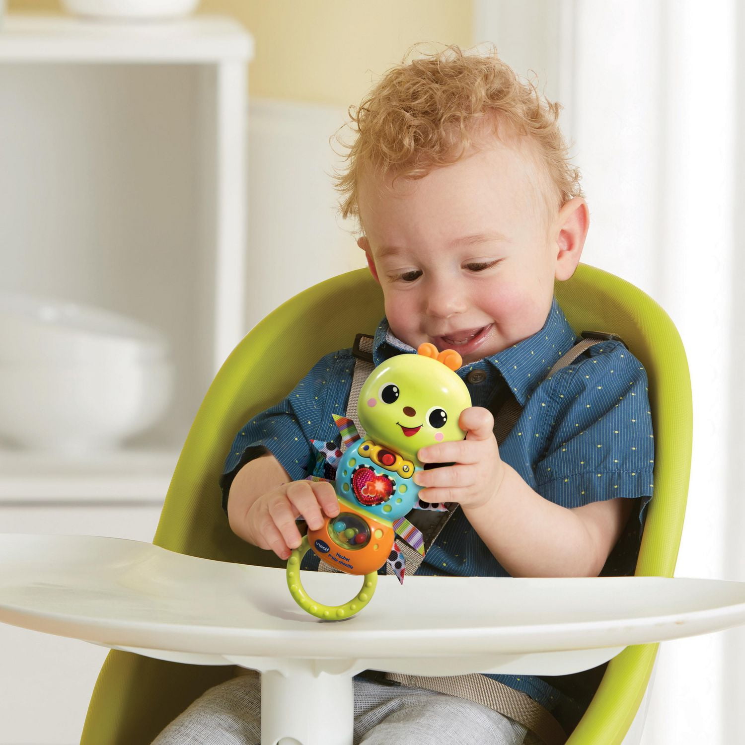 VTech Hochet P'tite chenille - Hochet bébé lumineux avec sons et mouvements - Version française
