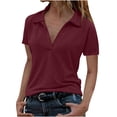 thumbnail image 1 of Timegard Women Tops Lapel V Neck Drop Shoulder Short Sleeve Solid Color Casual Loose Tee Blouse Summer, 1 of 6
