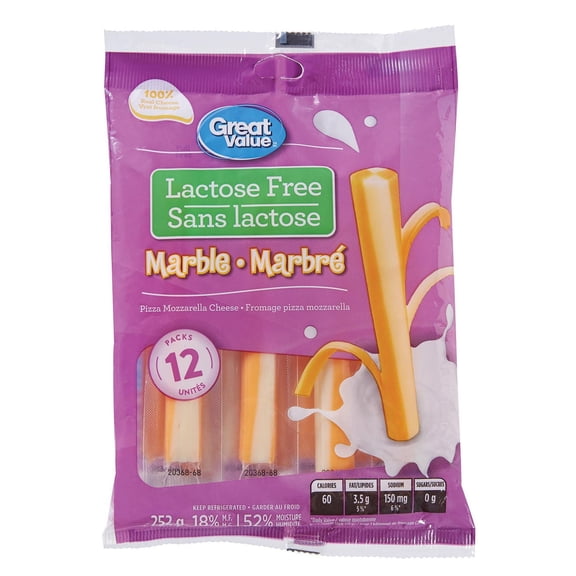 Fromage pizza mozzarella marbré effilochable Great Value sans lactose
