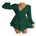 thumbnail image 2 of MesaSe Femmes Casual Manches Longues une Ligne Robe de Mode Bandage Couleur Unie Taille Haute Robe Volant, 2 of 6