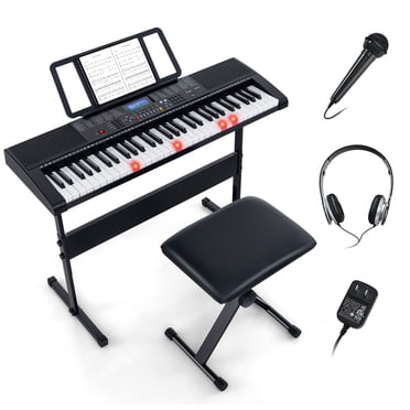 Gymax Piano Électronique Portable à 61 Touches avec Support et Tabouret, Ensemble Complet de Piano Numérique