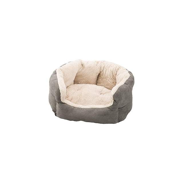 Sleep Zone Coussin Réversible 18 Pouces Lit pour Animaux de Compagnie pour Chats et Chiens avec Extérieur en faux Suède Gris et Intérieur en Peluche Crème, Doté d'Une construction Murale Haute durable pour un Confort et un Soutien Profonds, Orienté vers l'Avant sur Fond Blanc, Convient Aussi comme Lieu de Repos Douillet pour les Petits Animaux de Compagnie.