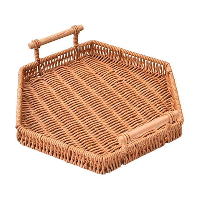 Plastic Storage Basket Plastic Rattan Storage Basket - Fruit And Vegetable Storage Basket - Snack And Candy Tray - Bread Basket - Kitchen/Living Room/Picnic Storage Basket