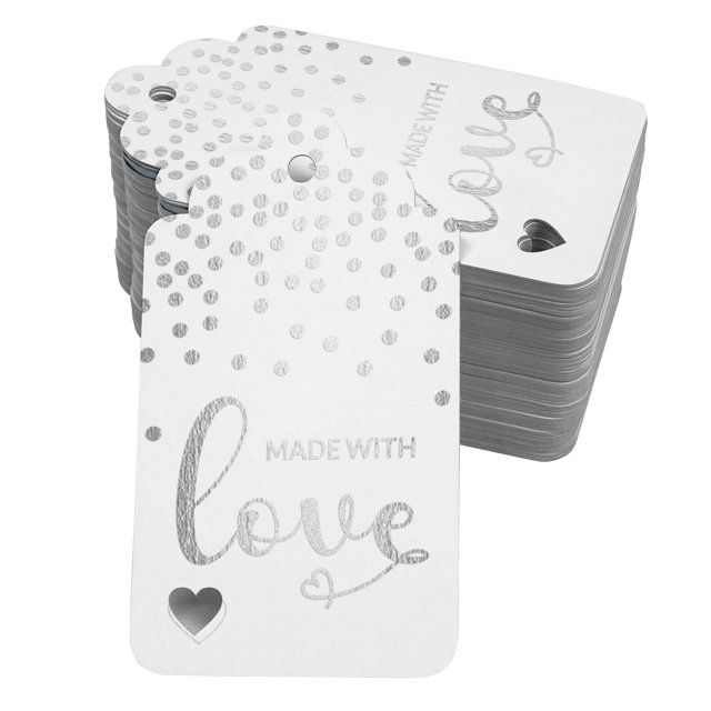 Inkdotpot Silver Foil Paper Hang Tags Made With Love Text Favor Tags 50 Pack