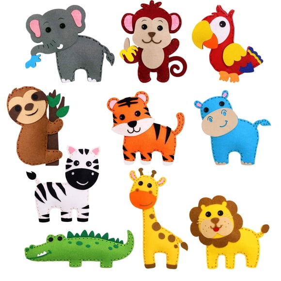 SHISUYAN 1 Set Jungle Animal DIY Felt Sewing Kit Craft Toys for Kids and Adults