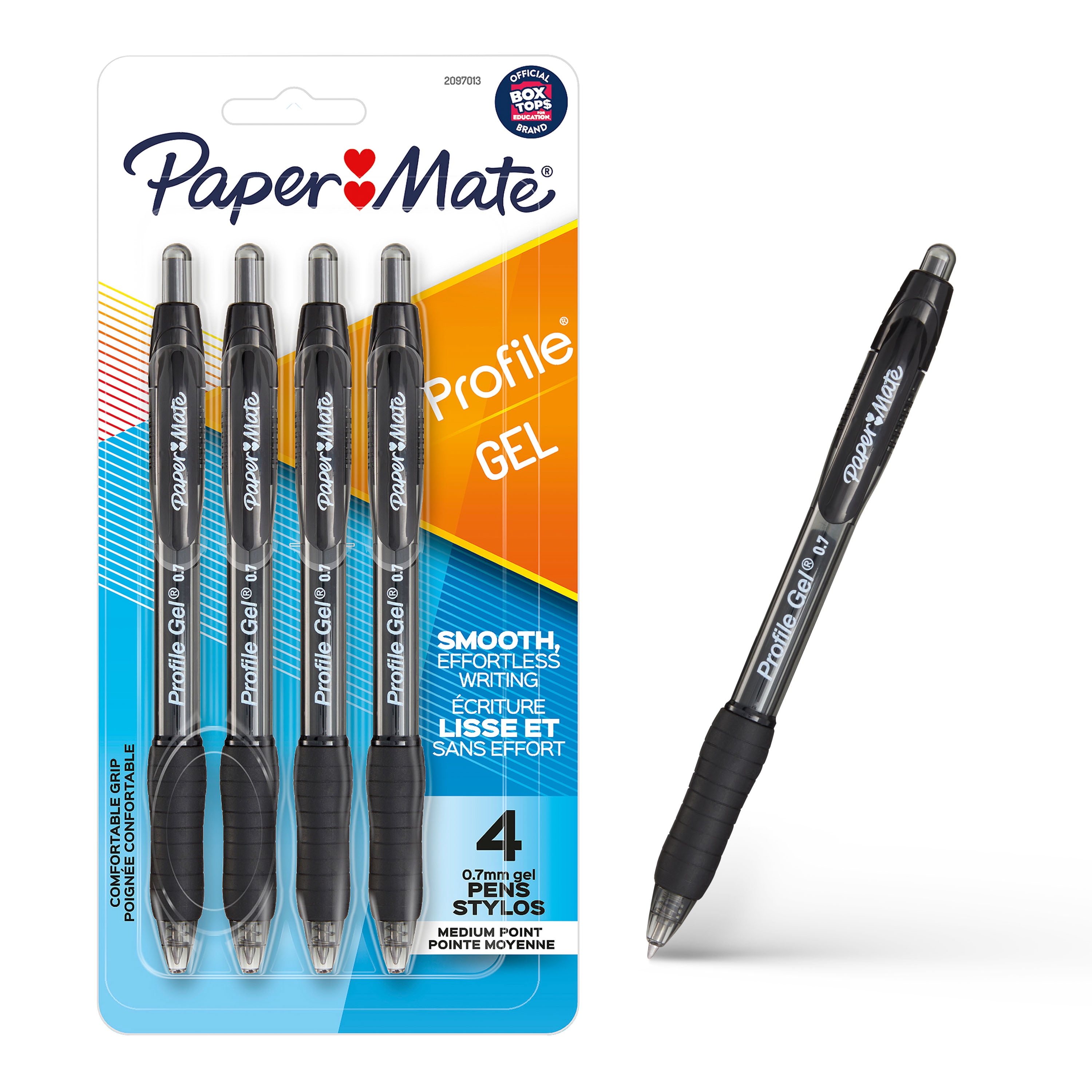 Stylo gel Paper Mate Profile, stylos rétractables, pointe moyenne (0,7 mm), noir, 4 unités