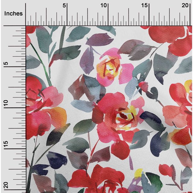 oneOone Tissu Velours Blanc Feuilles & Rose Floral Matériel de Robe Tissu Imprimé Tissu au Mètre 58 Pouces de Large