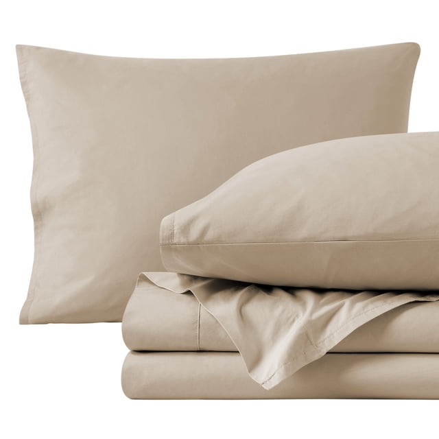 Bare Home Organic Percale Sheet Set - 300 Thread Count - 100% Organic Cotton - Split King, French Beige