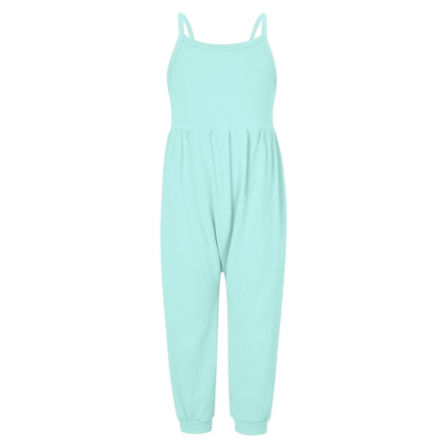 MIASHUI Girls Jumpsuits Sleeveless Rompers Casual Loose Long Pants with Pockets,Mint Green,3-4 Years