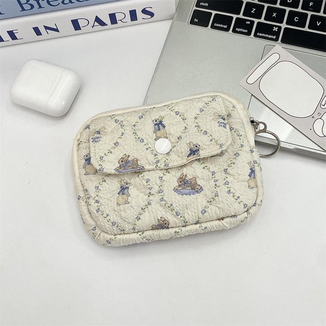 Cute Cartoon Floral Quilted Coin Purse Mini Canvas Wallet Multi-Functional Storage Bag Women Makeup Lipstick Bags Jewelry Packing Bag