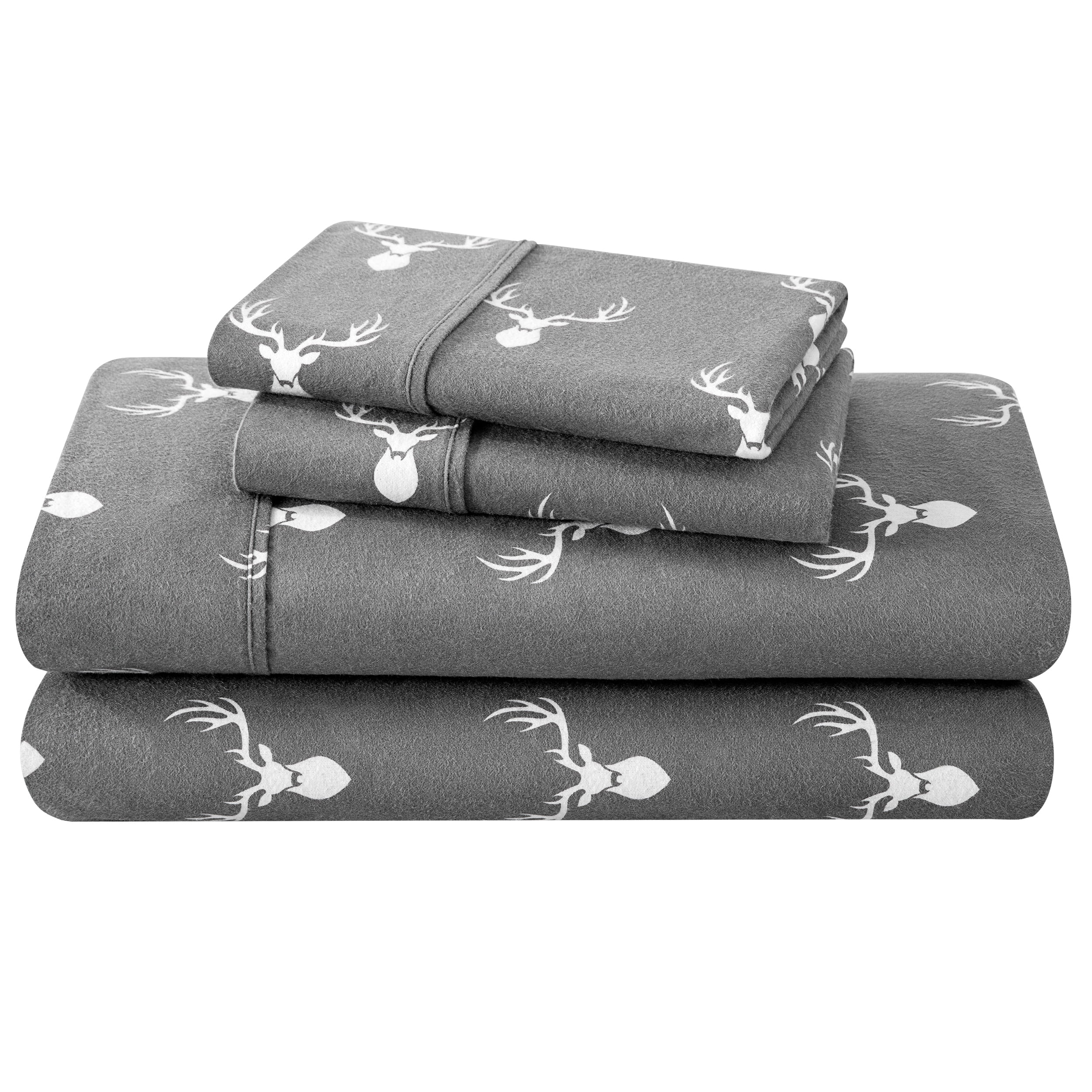 Bare Home Flannel Sheet Set - 100% Cotton - Deep Pocket - Twin, Stag, 3-Pieces