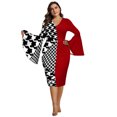 thumbnail image 2 of FcBaudy Robe à Manches Longues Col en V, Robes d'Été pour Femmes, Robes pour Femmes Grande Robe Patchwork Jupe Enveloppante Manches Longues Robe Décontractée Robe Longue, 2 of 9