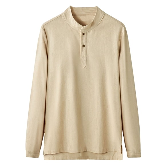 hotojiny Men's Henley Long Sleeve Shirts Casual Big and Tall Cotton Linen T-Shirts Loose Fit High Low Lounge Tee Shirts