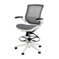 thumbnail image 4 of EMMA + OLIVER Gray Mid-Back Mesh Drafting Chair with White Frame and Flip-Up Arms, 4 of 4