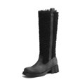 thumbnail image 4 of Womens Fleece Mid Calf Winter Combat Boots Fashion Plush Leather Patchwork Chunky Heel Knee High Riding Tall Boots, 4 of 6