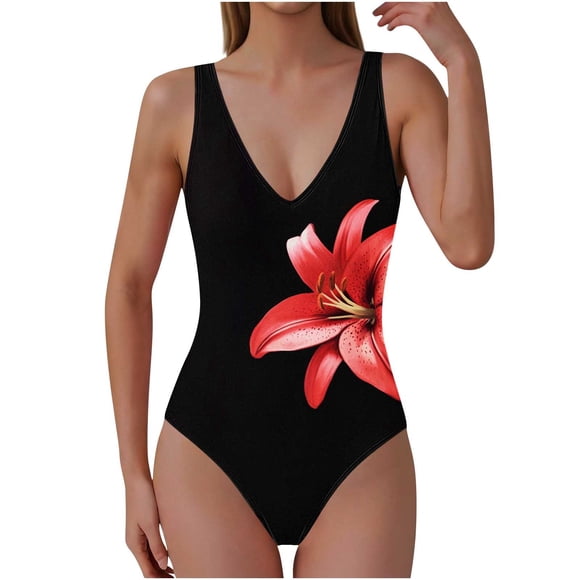 RXMEKW Sleeveless V-Neck Printed Swimsuit With Padded Bra for Women, 85% Nylon 15% Spandex