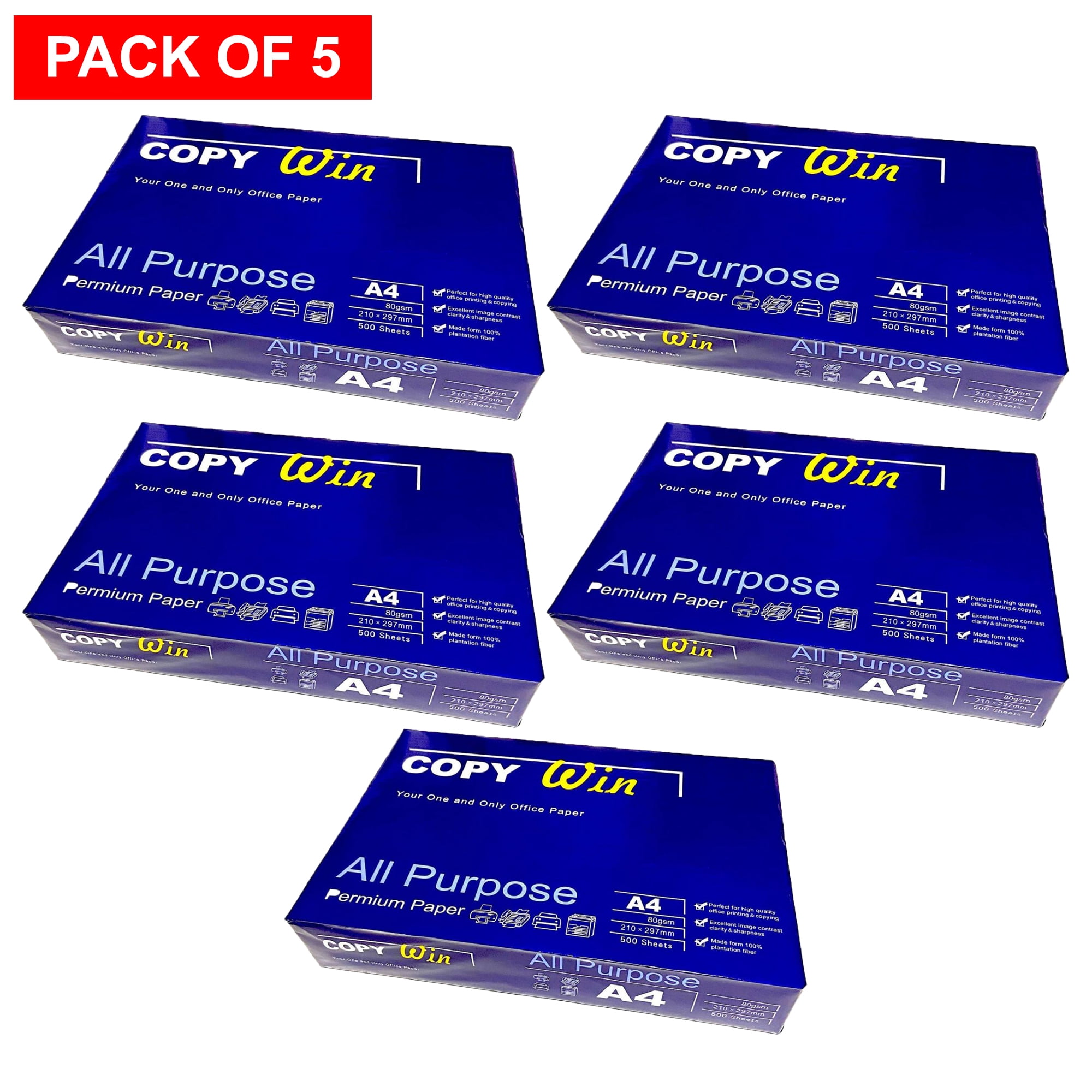 Copy Paper/Office Paper, White, A4 Size Paper, 500 Sheets per Pack, Total 2500 Sheets (Pack of 5 Reams)