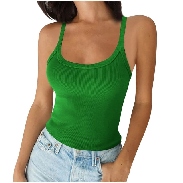 Lenpel Women's Tank Tops Ribbed Spaghetti Strap Scoop Neck Slim Sleeveless Basic Tees Trendy Summer Cami Shirts
