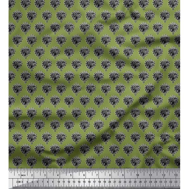 Soimoi Poly Georgette Fabric Floral & Flying Swan Block Decor Fabric Printed Yard 52 Inch Wide