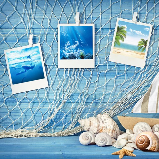 Decorative Fishing Net Fish Net Wall Hangings Decor Nautical Mediterranean Style Photo Hanging Display Frame For Crafts Beach Wedding Mermaid Party Under The Sea Party Decorations