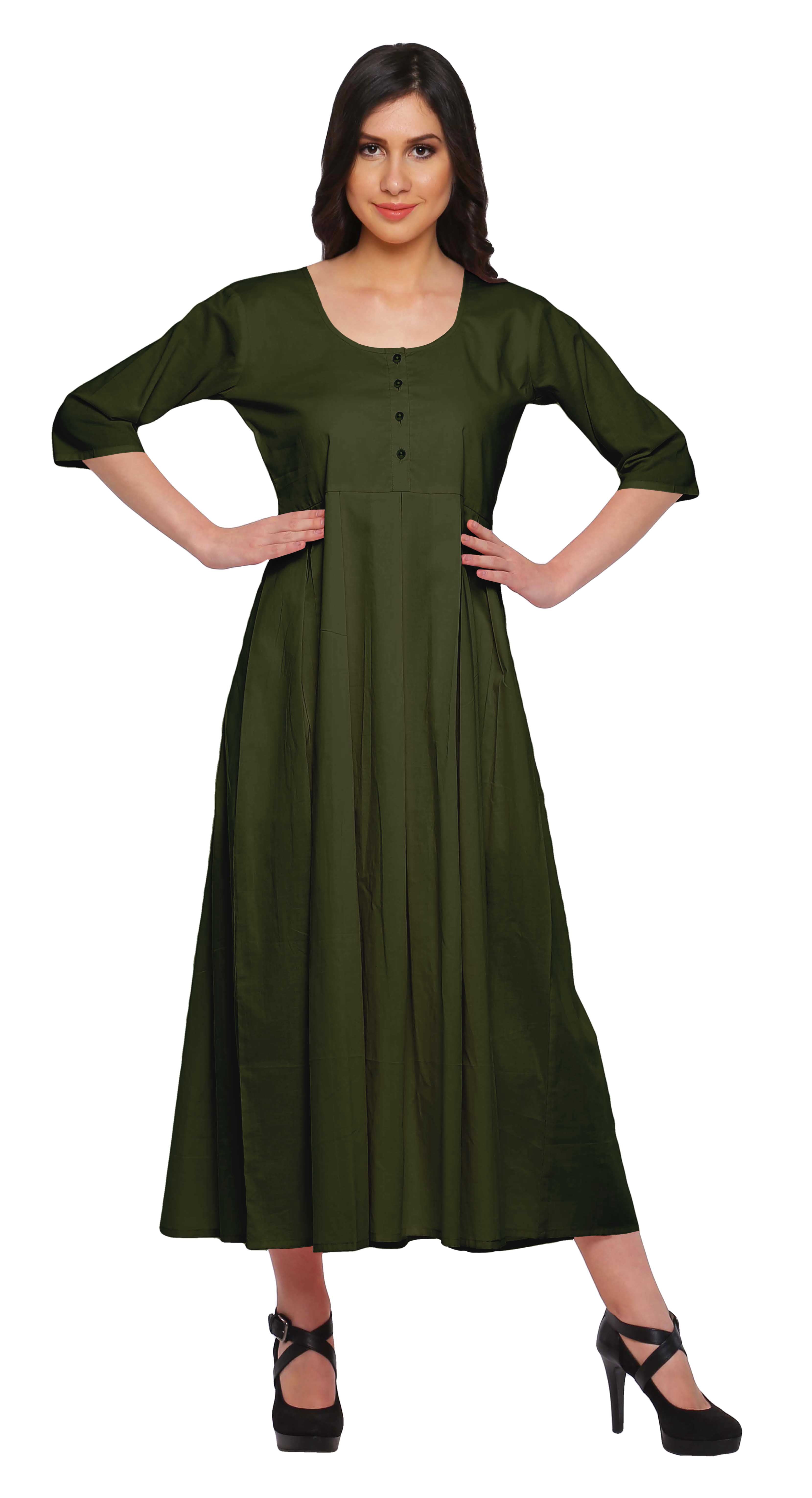 Moomaya Robes Indiennes pour Femmes Kurti Manches 3/4 Blouse Longue Unie Haut