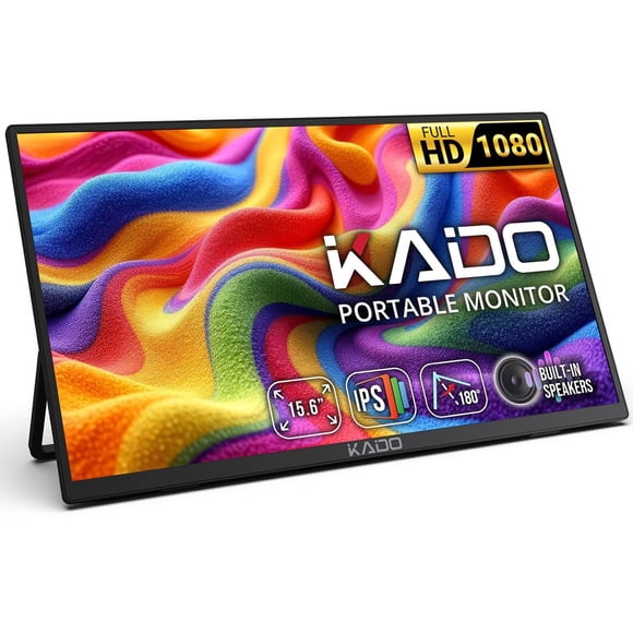Kado 15.6 Inch FHD Portable Monitor for Laptop, 1080p Second Display IPS 1920x1080 HDMI USB-C Laptop Screen Extender, 180° Kickstand for PC, Mac,